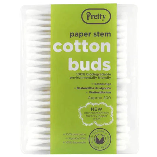 PRETTY COTTON BUDS PAPER STEM 200 PACK - CASE OF 12