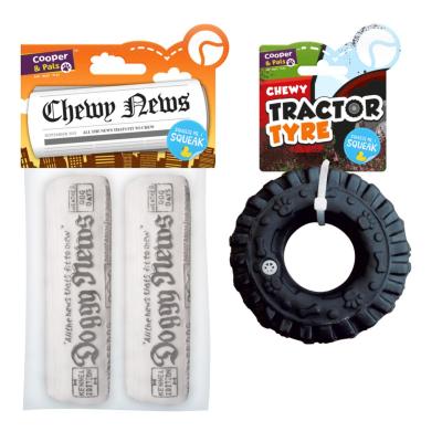 CHEWY NEWSPAPER & TYRE SQUEAKY DOG TOYS