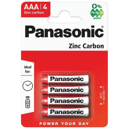 PANASONIC ZINC CARBON AAA BATTERY 4 PACK - CASE OF 12