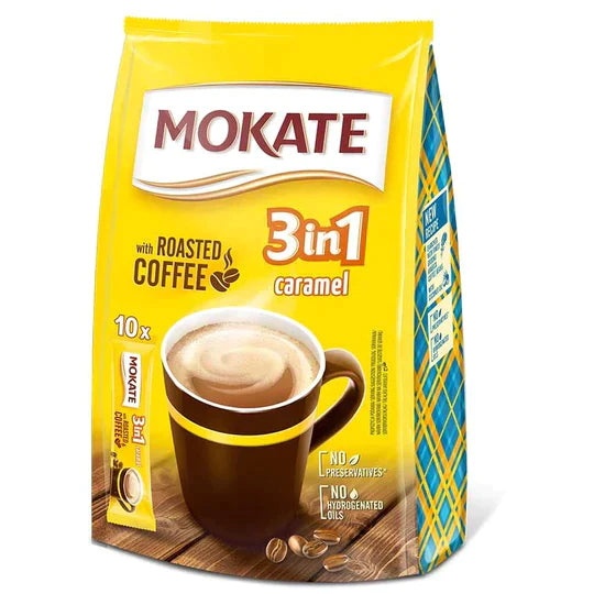 MOKATE 3 IN 1 ROASTED COFFEE CARAMEL 10 PACK - CASE OF 10